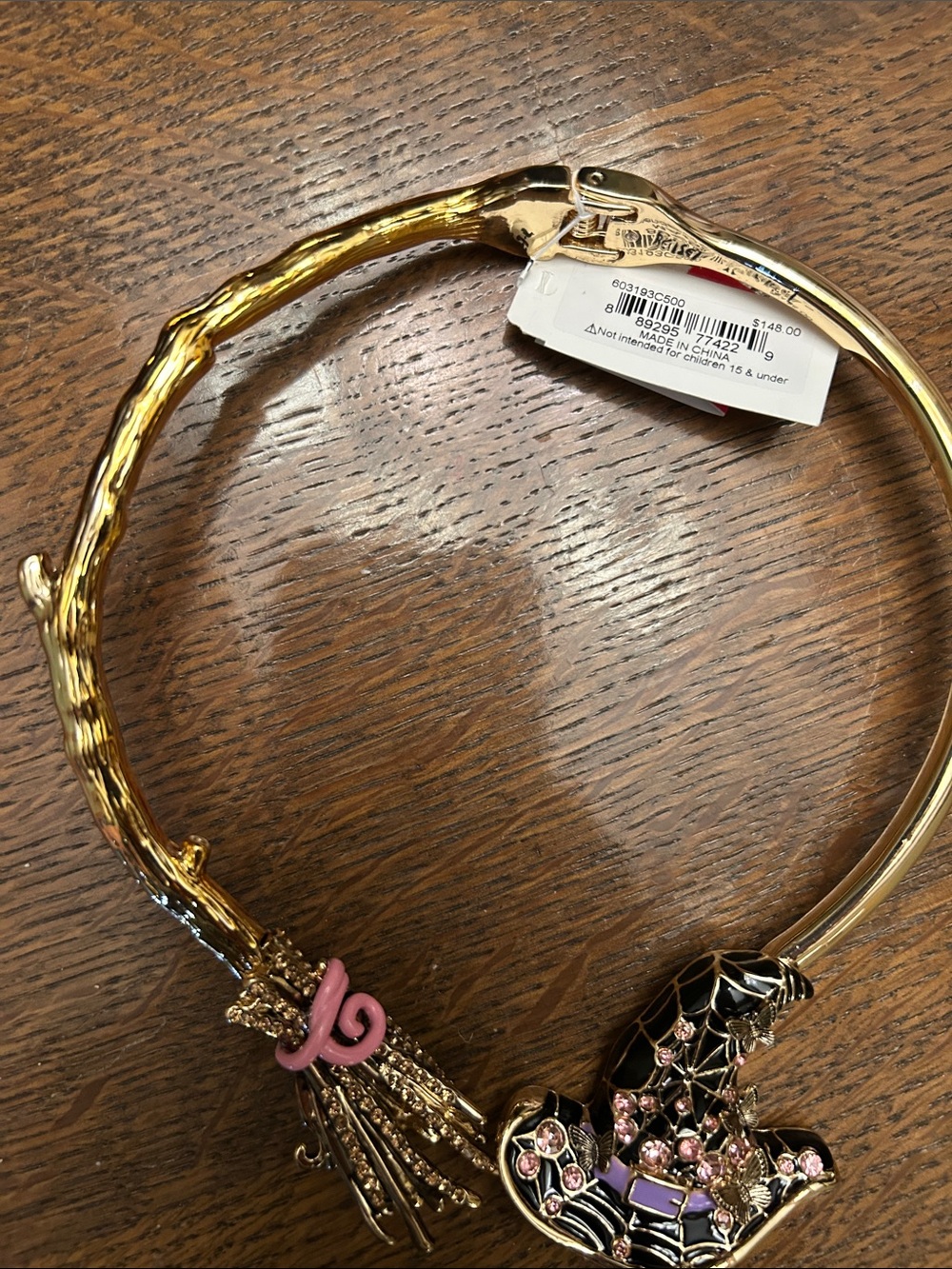 Gold-Tone Witch Hat Collar Necklace with Pink Accents